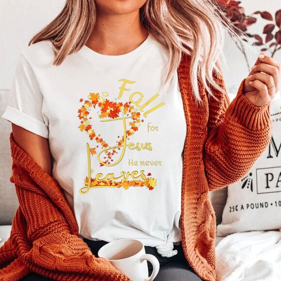 Gildan Other - Fall for Jesus He Never Leaves Heart Shirt